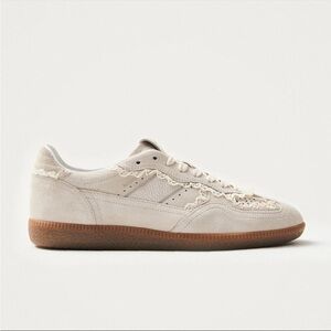 Cream Suede Sneakers with Crochet Trims